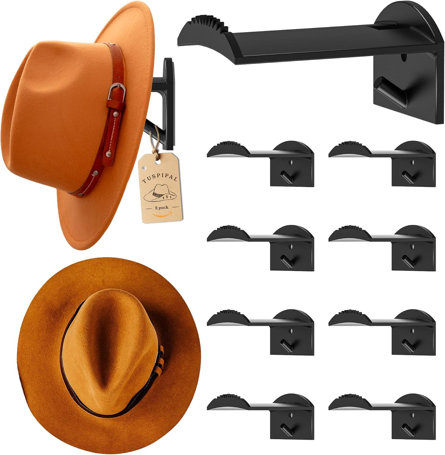 2.9Inch Hat Hooks for Wall - (8 Pack) Cowboy Hat Rack,Suitablesun Hats, Fedora,