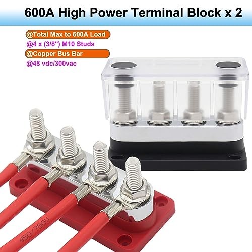 600 Amp Busbar,4*M10 Studs (3/8") Module Design Block 600A 4x 3/8"- Black& Red