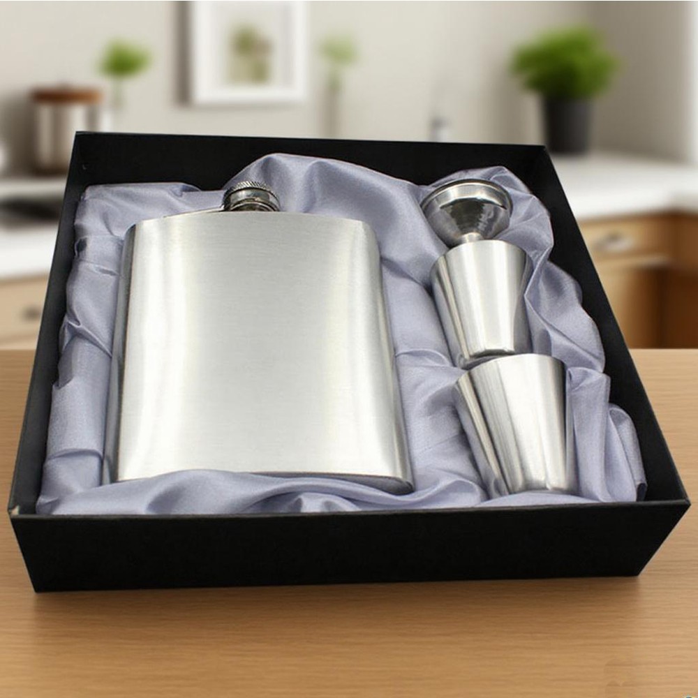 8oz Portable Hip Flask Set Wine Pot Set Stainless Steel w/ 2 Cups 1 Funnel Box
