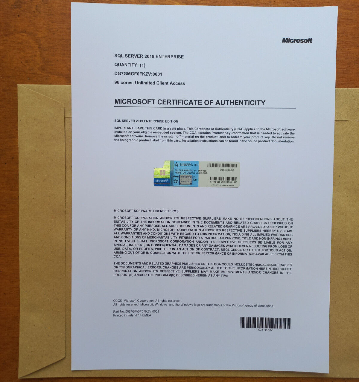 Microsoft SQL Server 2019 Enterprise 40 Core Authentic unlmitd CALs DG7GMGF0FKZV