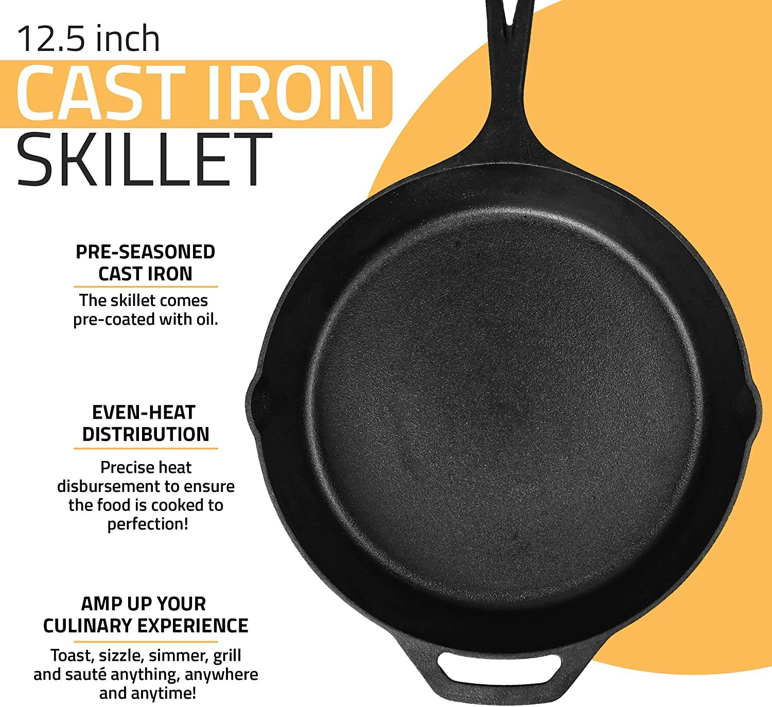 Pre-Seasoned 12.5 Inch Cast Iron Skillet Multipurpose Use by Utopia Kitchen