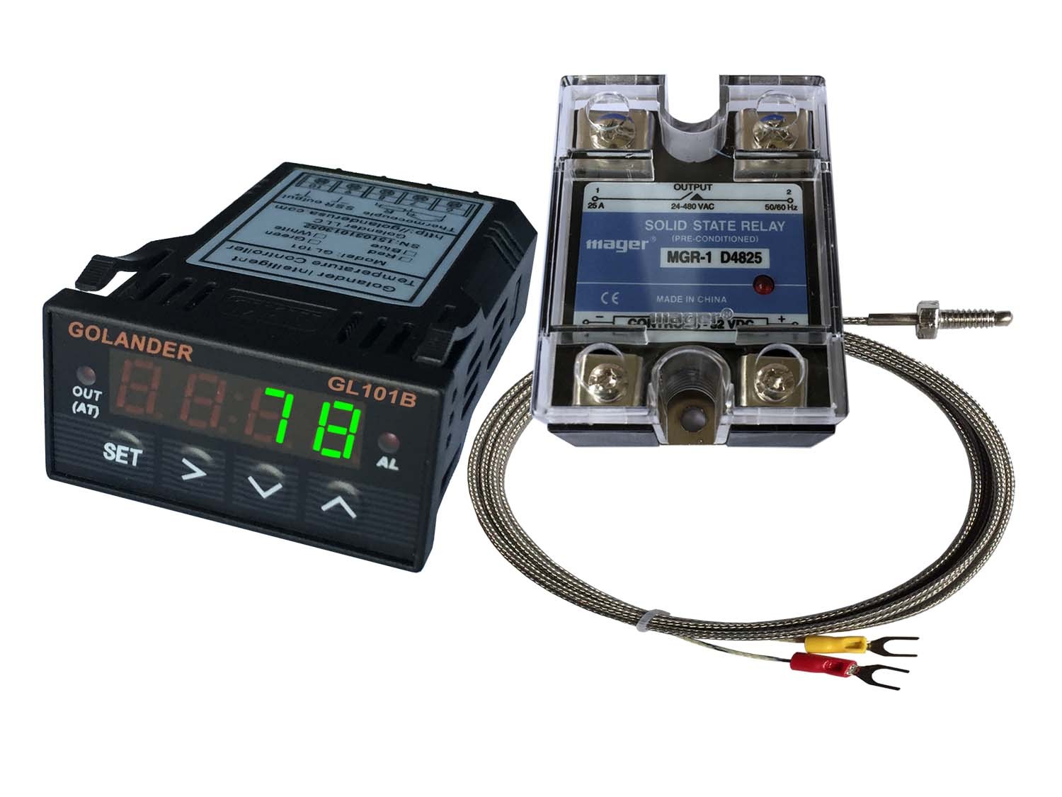 24V DC 1/32DIN PID Temperature Controller, Green+ 25A SSR + K thermocouple