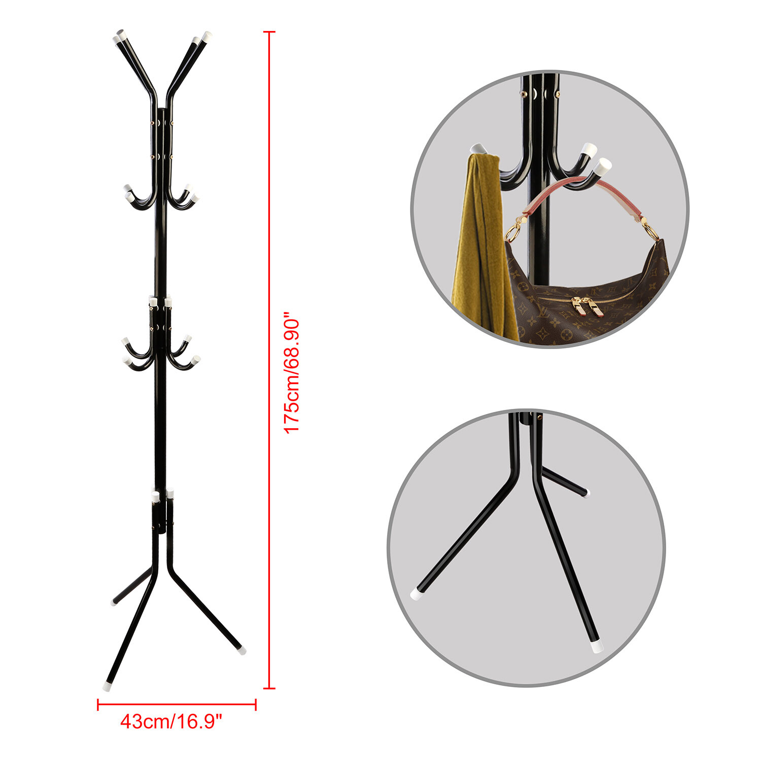 Coat Rack Hat Bag Stand Tree Clothes Hanger Umbrella Holder 12 Hooks Organizer