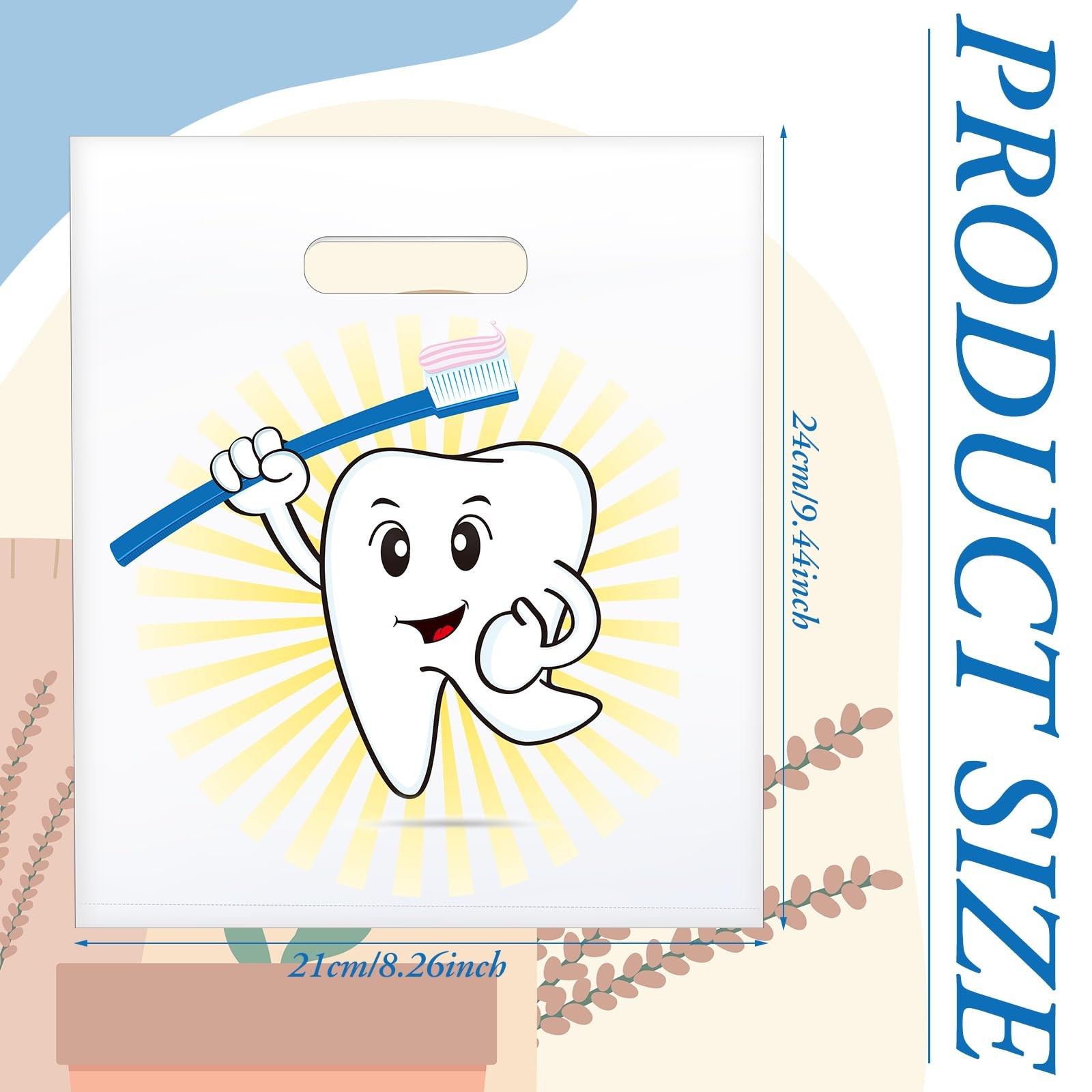 300pcs Tooth Merchandise Bags with Handles Plastic Dental Patient Gift Bags
