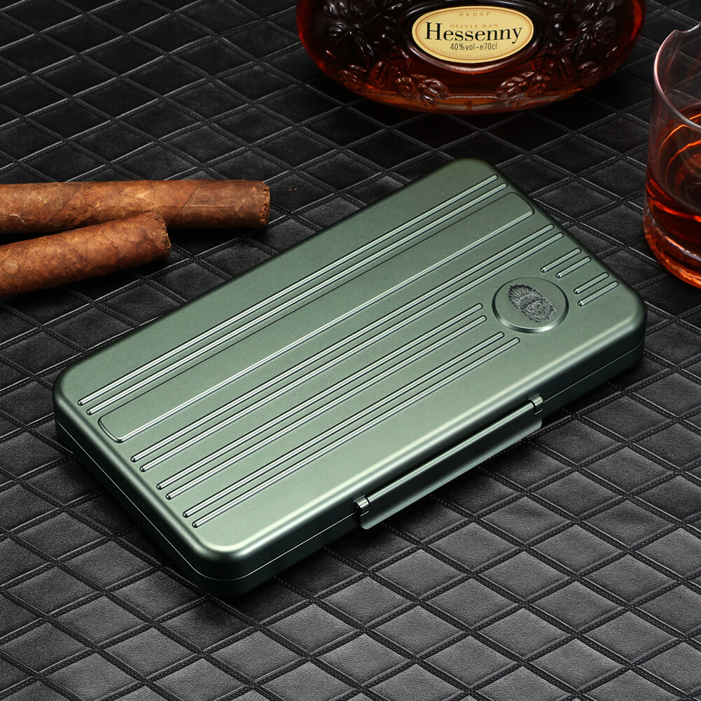 Lubinski Travel Cigar Humidor Case Portable Metal Cigar Holder Box 5 Count Green