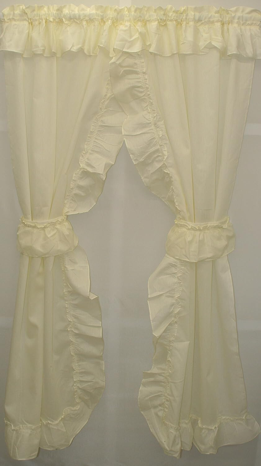 USA MADE Stacey Priscilla Ice Cream 84" Long Ruffled Attached Valance w Tiebacks