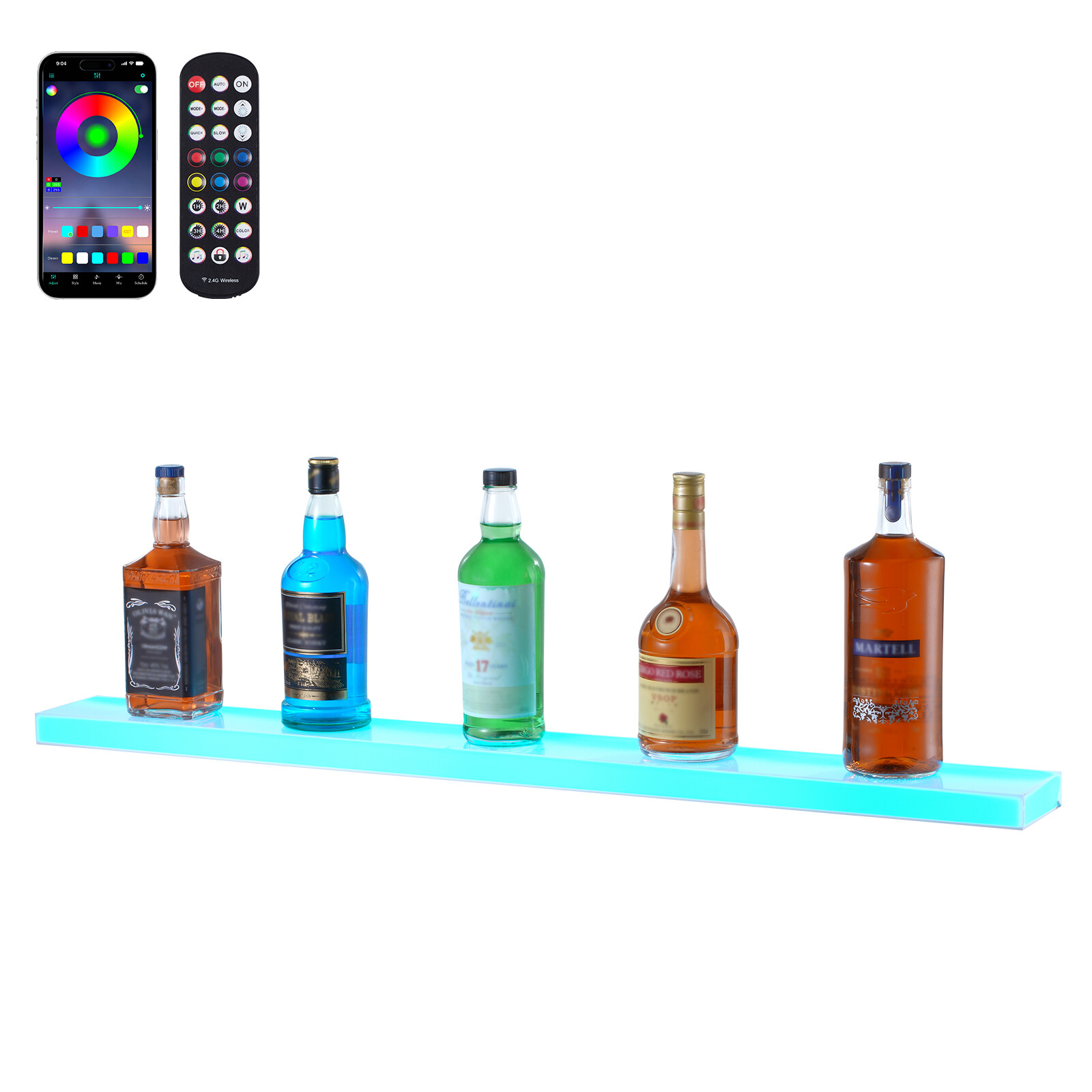 Uimoso Wall Mounted LED Lighted Liquor Bottle Display Home Bar Shelf  40" 1-Step