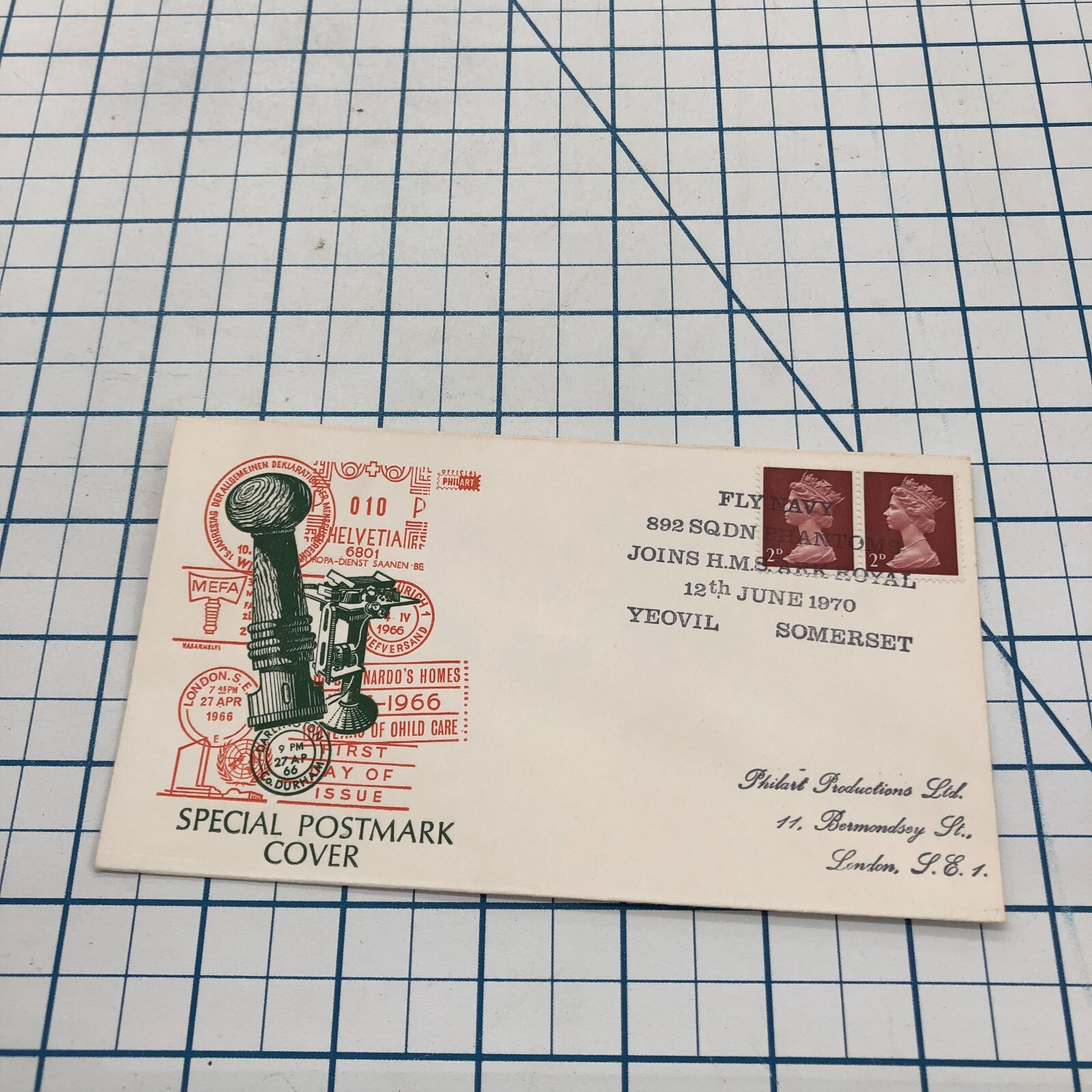 Vintage FDC Cover Cachet Postage Stamp Envelope FLY NAVY 1970 ENGLAND HMS ARK