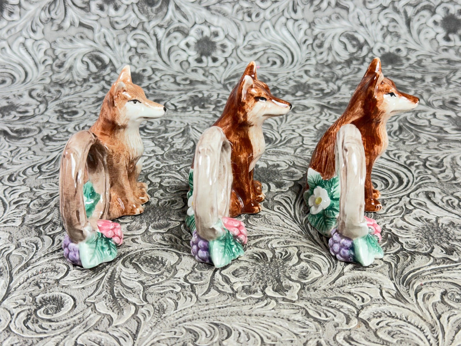 Vintage Fitz & Floyd Reynard The Fox Napkin Rings 1990 Woodland FF Christmas