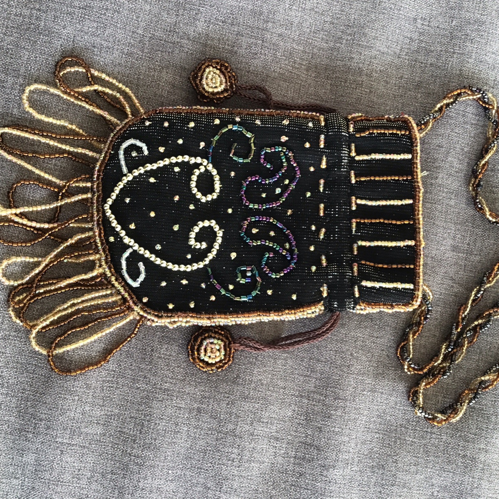 Flapper Boho Beaded Purse, VTG (1980-90s) Brown Small Pocket Purse - Never Used