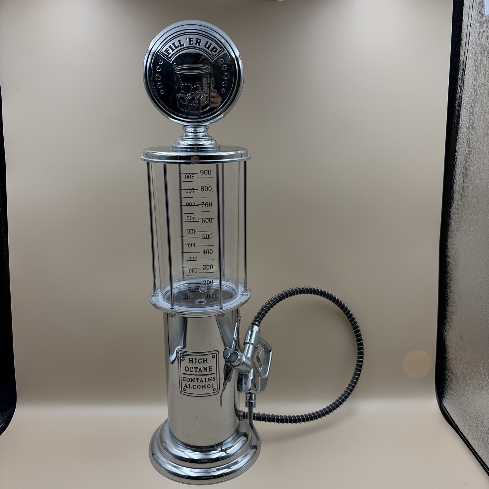 Gas Pump Bar Liquor Dispenser Godinger Fill 'Er Up Chrome 30 ounces 19" Tall