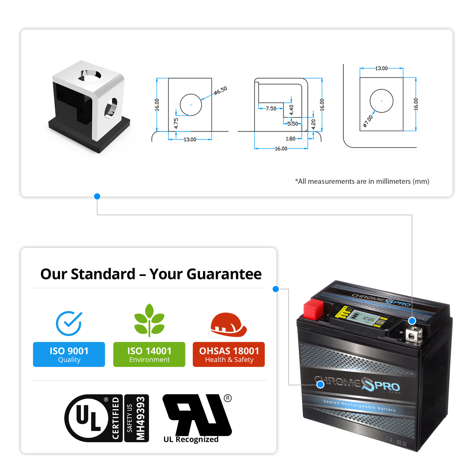 YTX14-BS Chrome Pro Series High Performance ATV Powersport iGel Battery