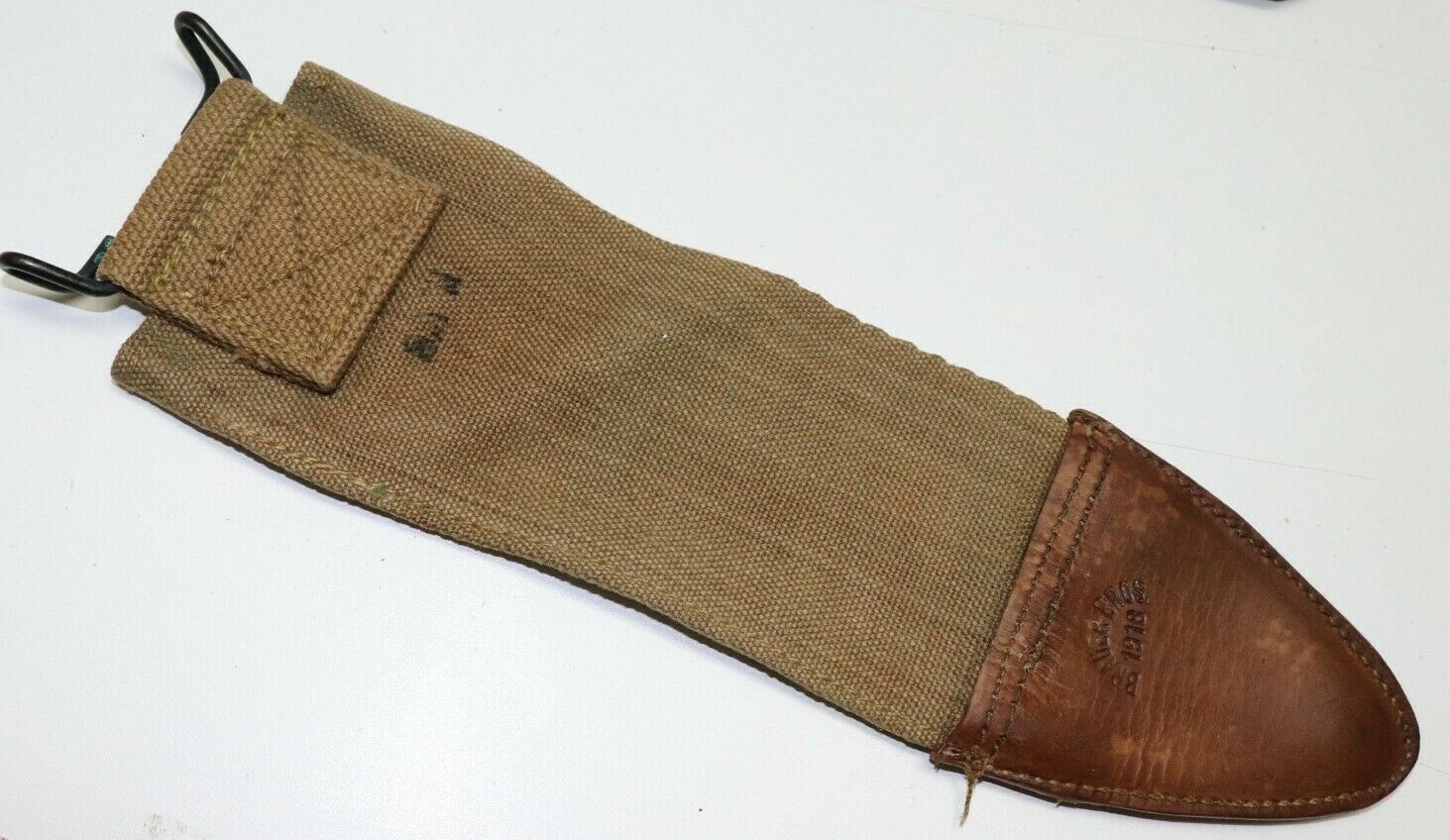 WWI US Tan/khaki Canvas Bolo sheath cover w 1910 belt hanger each E1150