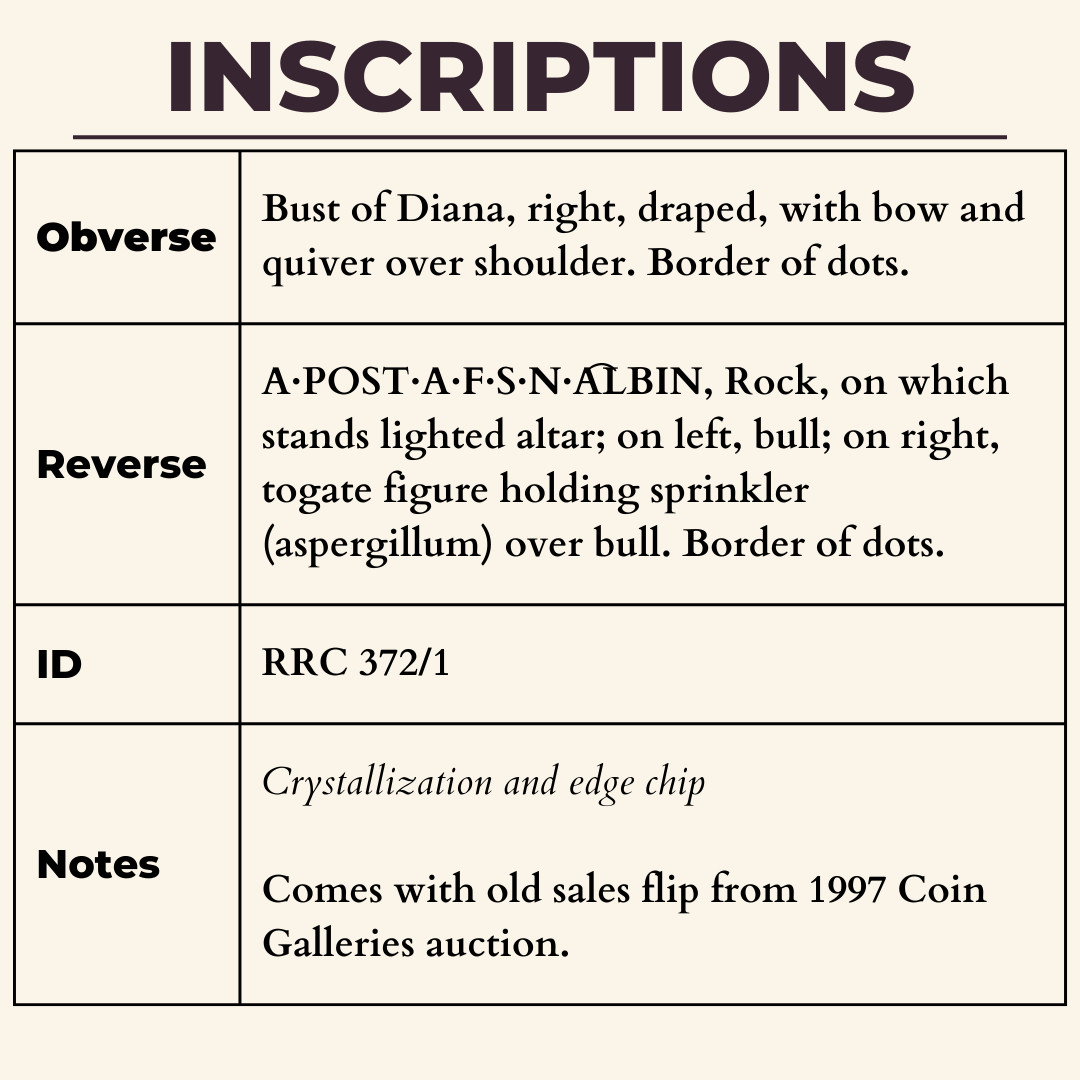 Roman Sacrifice Denarius Serratus 81BC Ancient Rome Republic Silver Coin Albinus