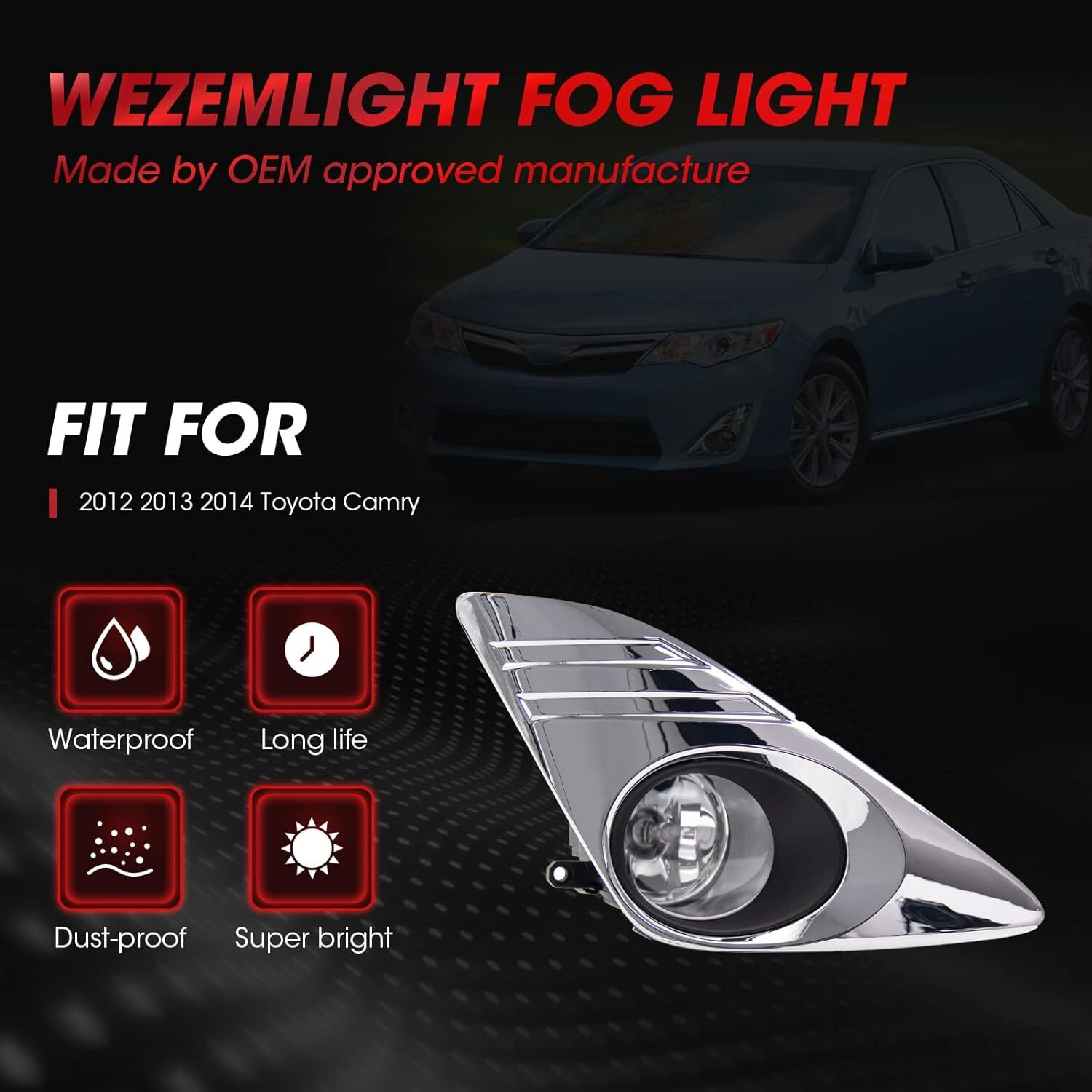 Clear Lens Fog Lights Lamps Chrome Cover Fits 2012 2013 2014 Toyota Camry Pair