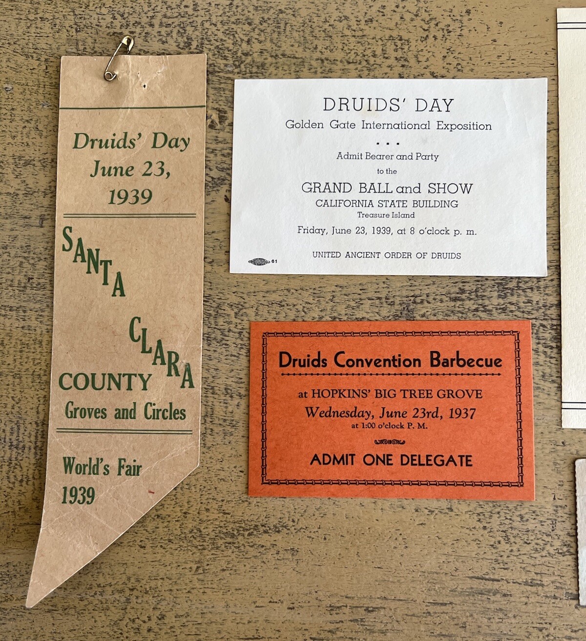 1936-1939 Druids California Ribbons Ephemera Lot