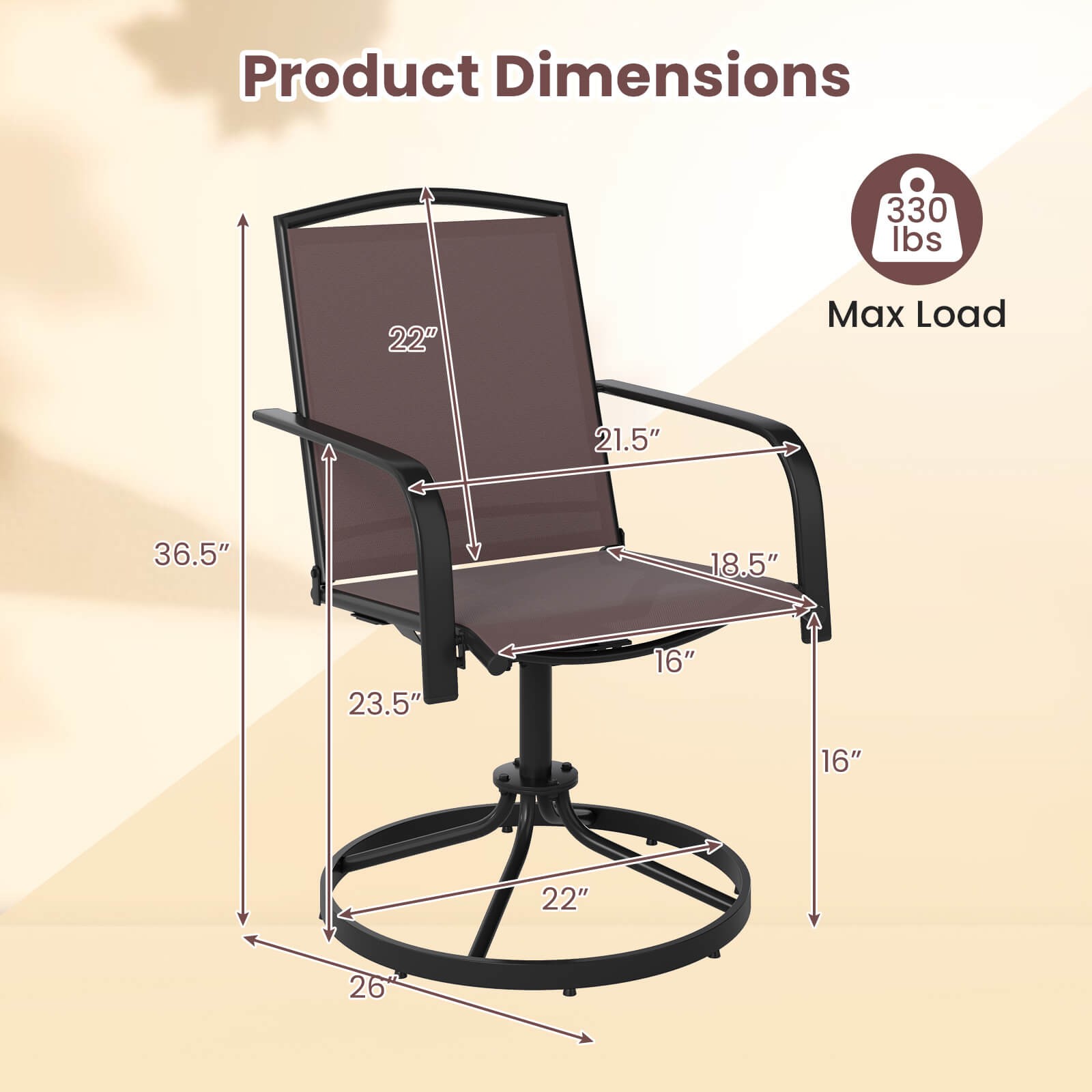 Patio Swivel Chairs Set of 2 w/ High Back & Round Metal Base for Backyard