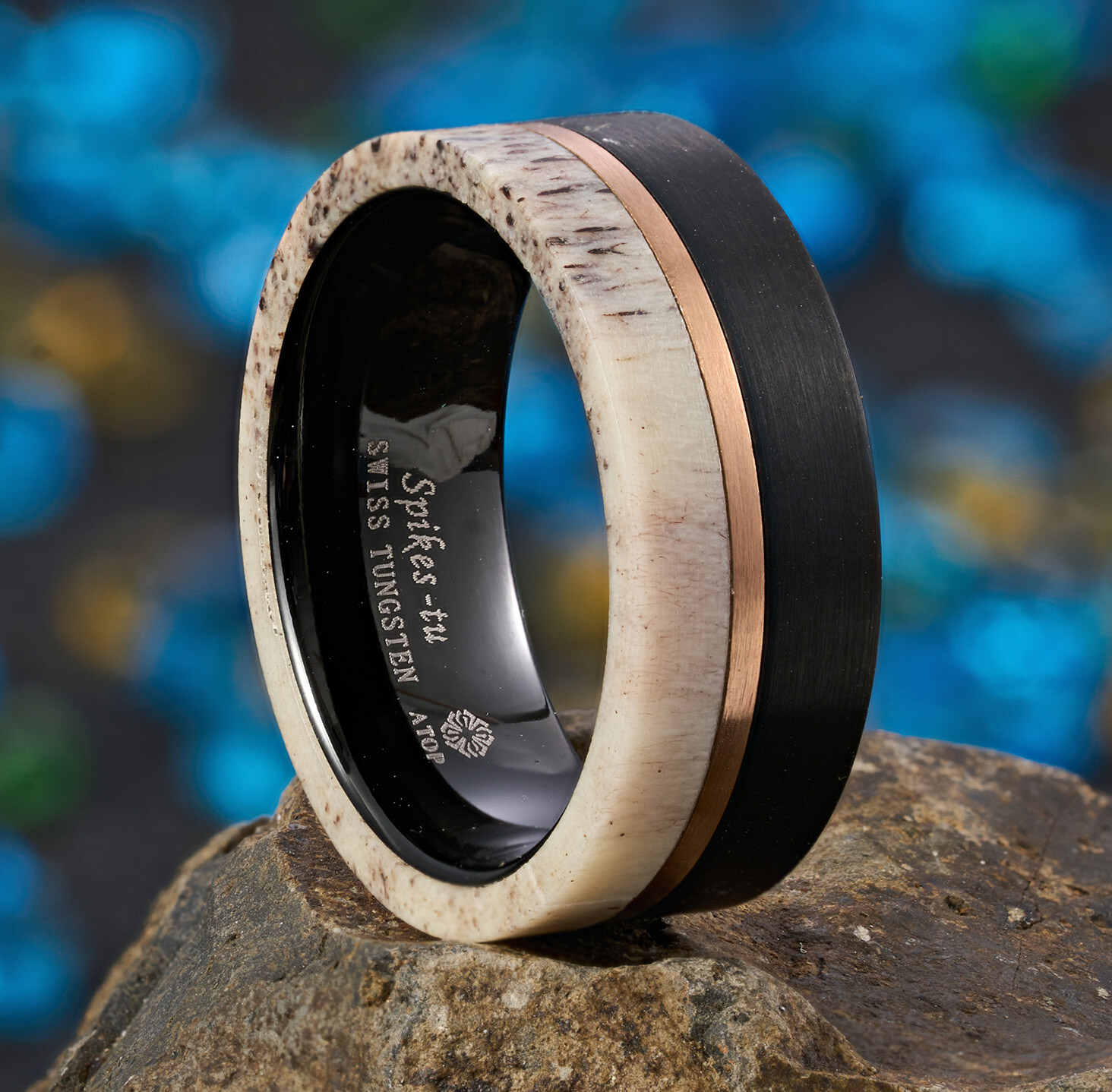 8mm ATOP Deer Antler Rose Gold Plated Men's Wedding Band Tungsten Ring