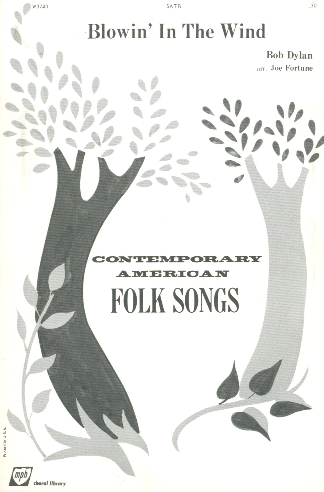 Blowin' In The Wind Sheet Music SATB Chorus Piano 1962 Bob Dylan Joe Fortune