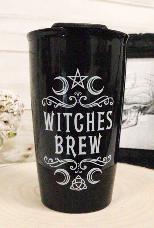 Ebros Gothic Triple Moon Pentacle Witches Brew Ceramic Travel Mug Coffee Cup