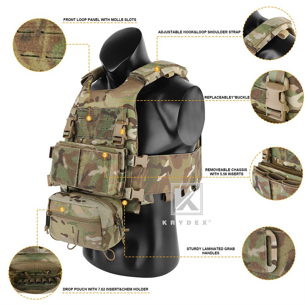 KRYDEX Low Vis Slick Molle Plate Carrier & Tactical Placard Holder & Drop Pouch