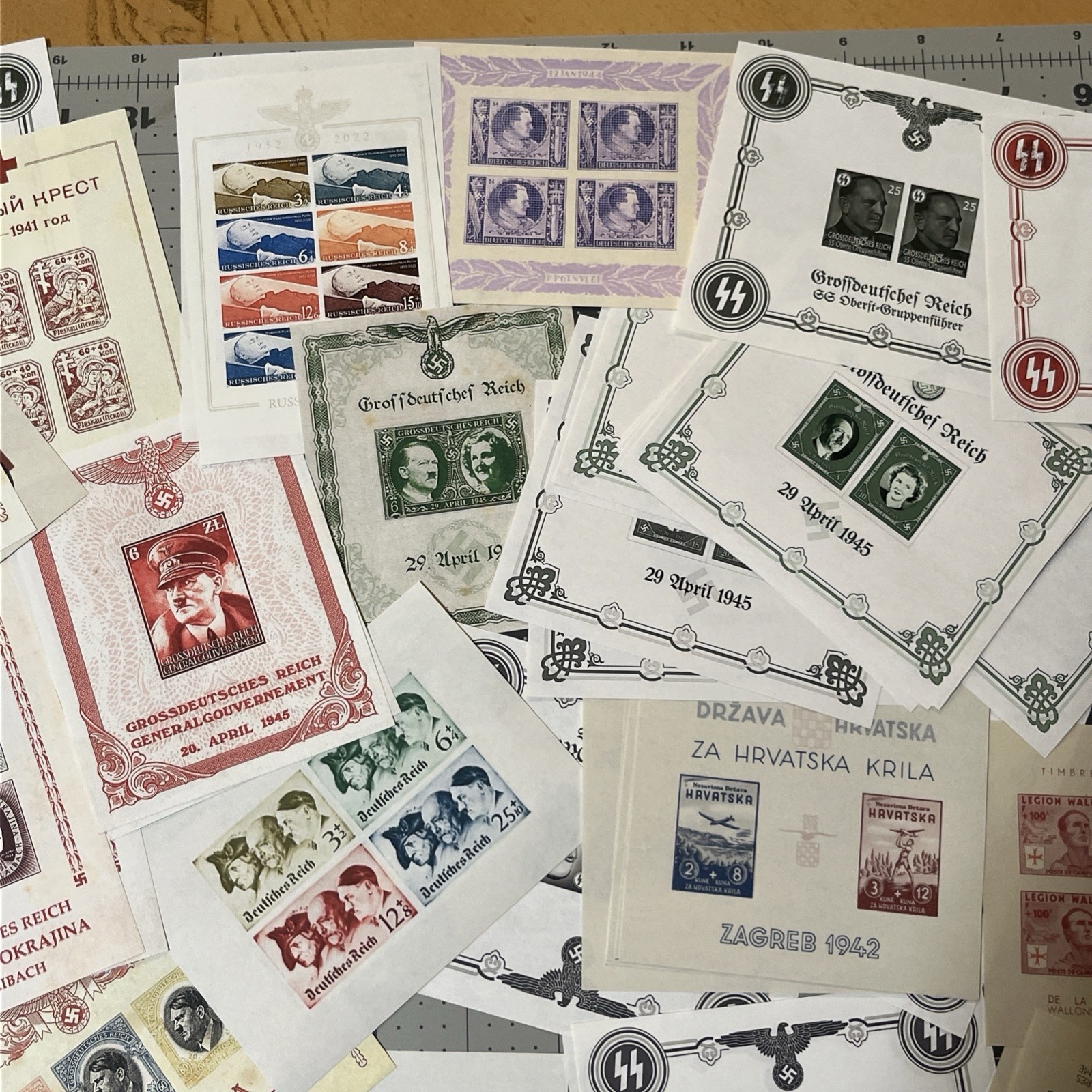 X5 Nazi Germany Souvenir Sheet Stamps Third Reich WWII WW2 Military