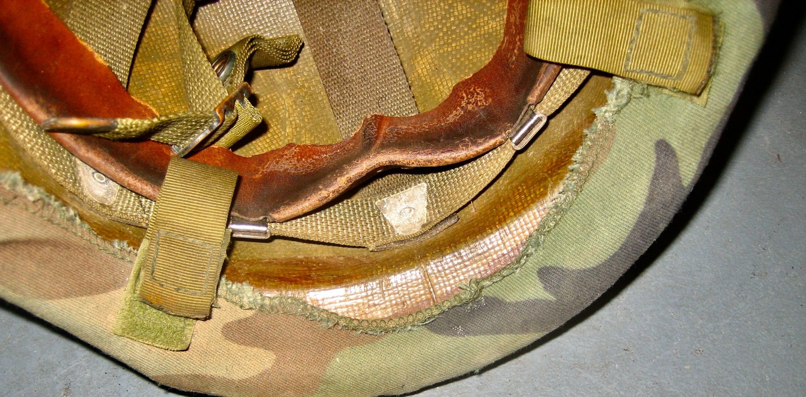 U.S. Military Combat Helmet made with Kevlar + Camo Cover, Chin Strap, & Webbing