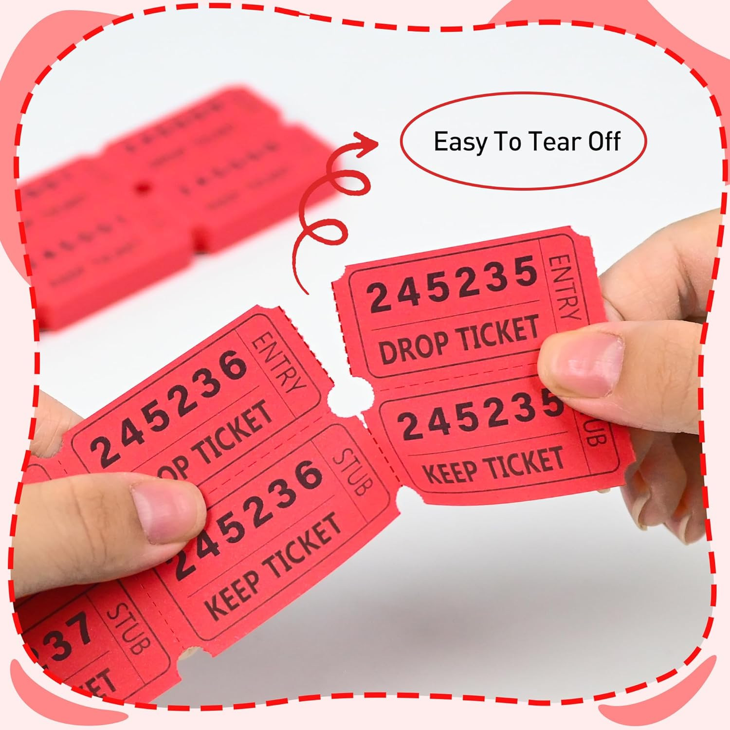 2000 Pcs 50/50 Raffle Tickets, Large Bold Numbers Double Tickets, 2"X2" Ticket f