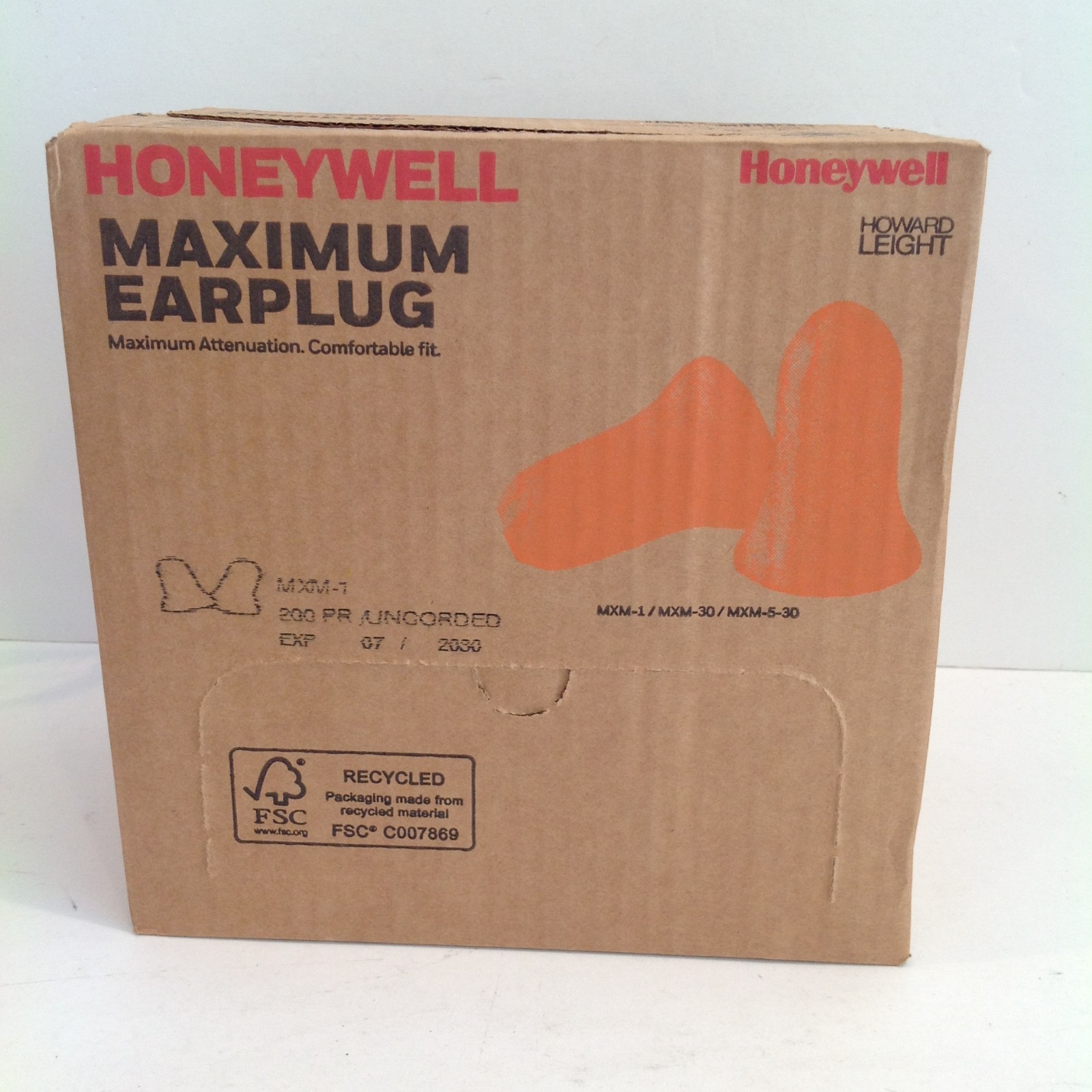 Howard Leight Max-1 MXM-1 Uncorded Earplugs Foam NRR 33 dB Orange 200 Pair Box