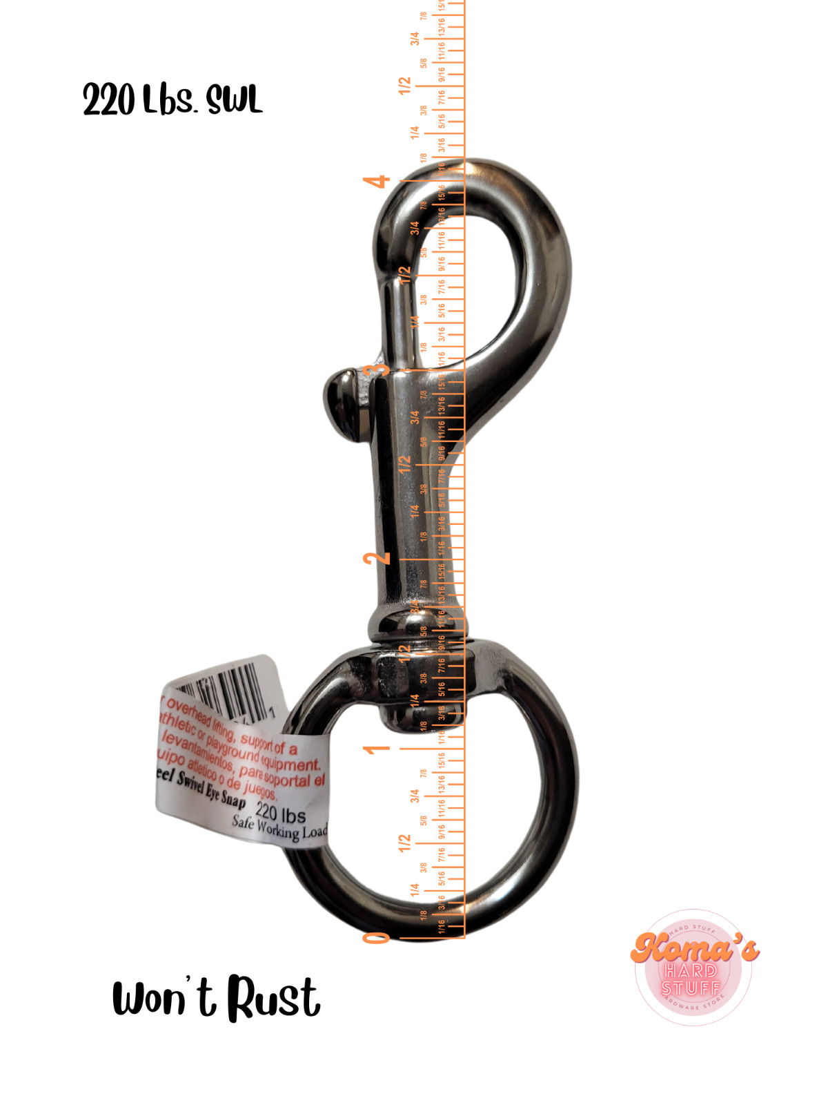 316 stainless steel Bolt action swivel snap hook clasp with 1 1/8" eye. 4 1/8"