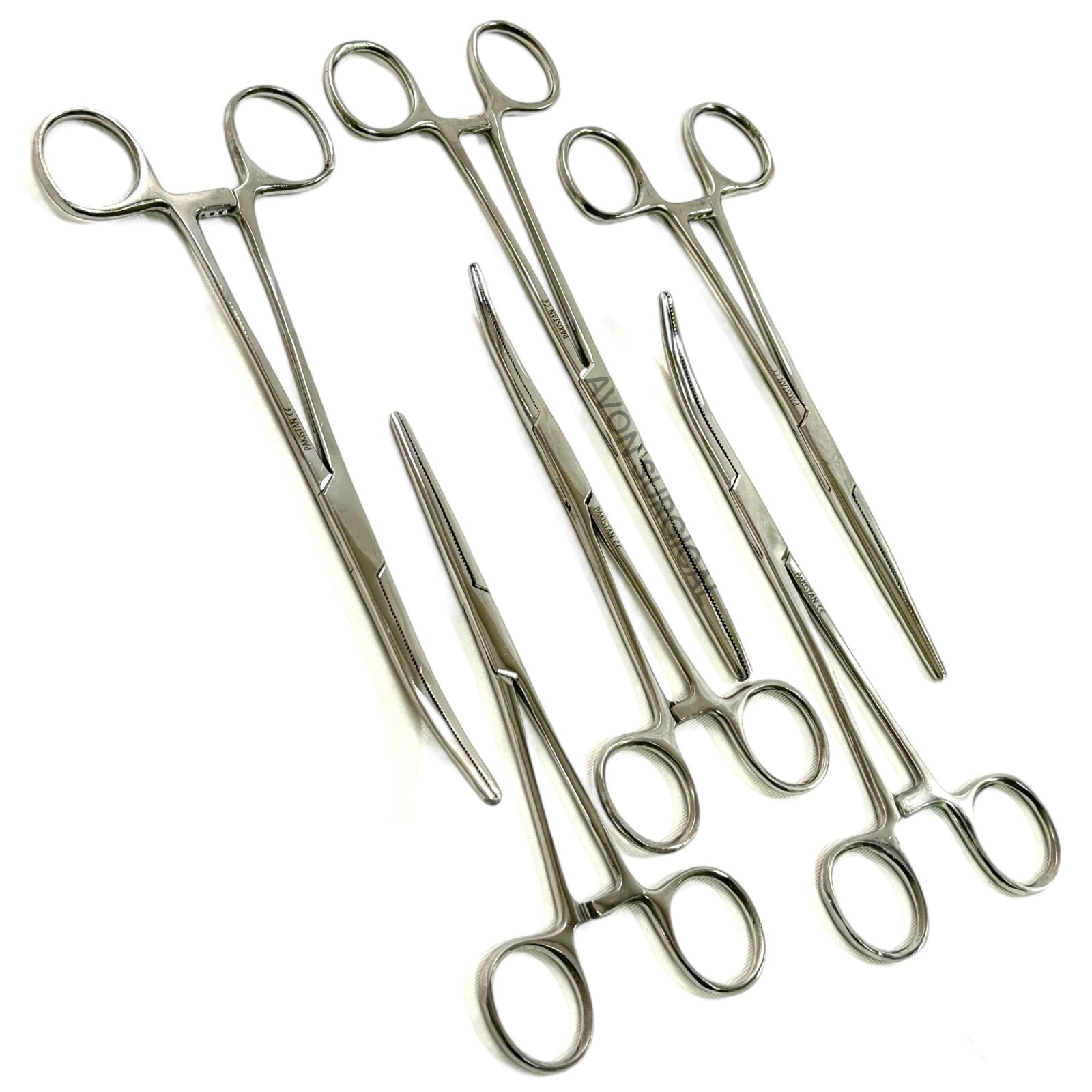 6 Count - Straight and Curved Hemostat Forceps 6.25" + 7.25" + 8" Ratcheting