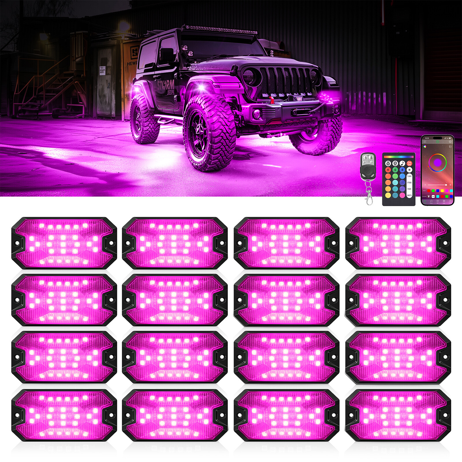 16-Pods RGBW LED Underglow Rock Lights for Trucks Cars, App & Remote Controller