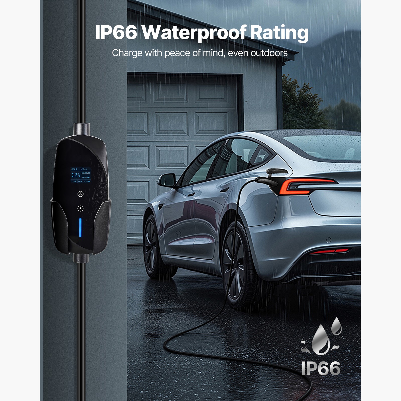 Level 2 Tesla Charger 32Amp Electric Car Charger & 25FT Charging Cable LCD