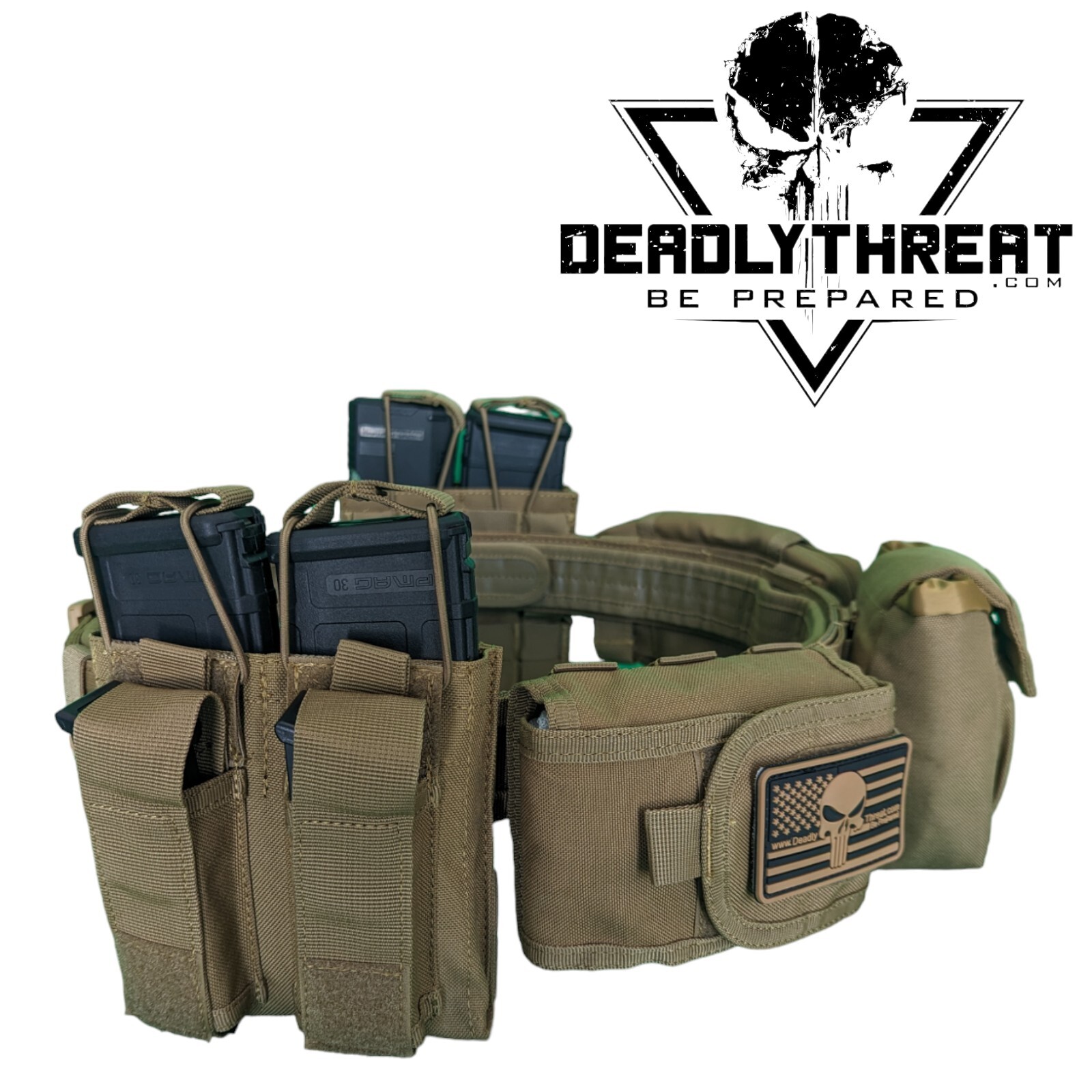 Ghost Camo Heavy Duty War Battle Tactical Belt With Pouches Molle Webbing