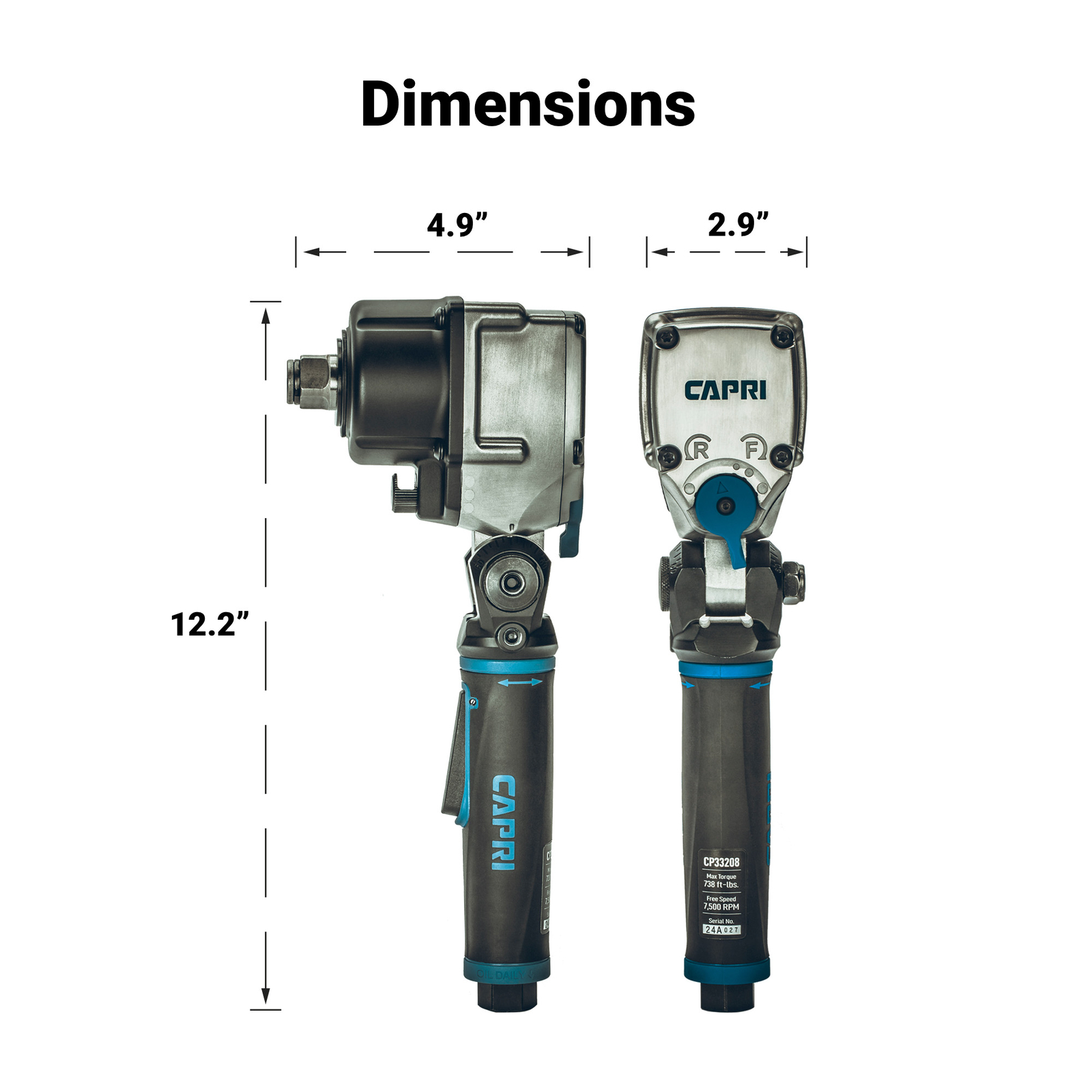 Capri Tools 3/4 in. Flex-Head Air Angle Impact Wrench, 738 ft. lbs.