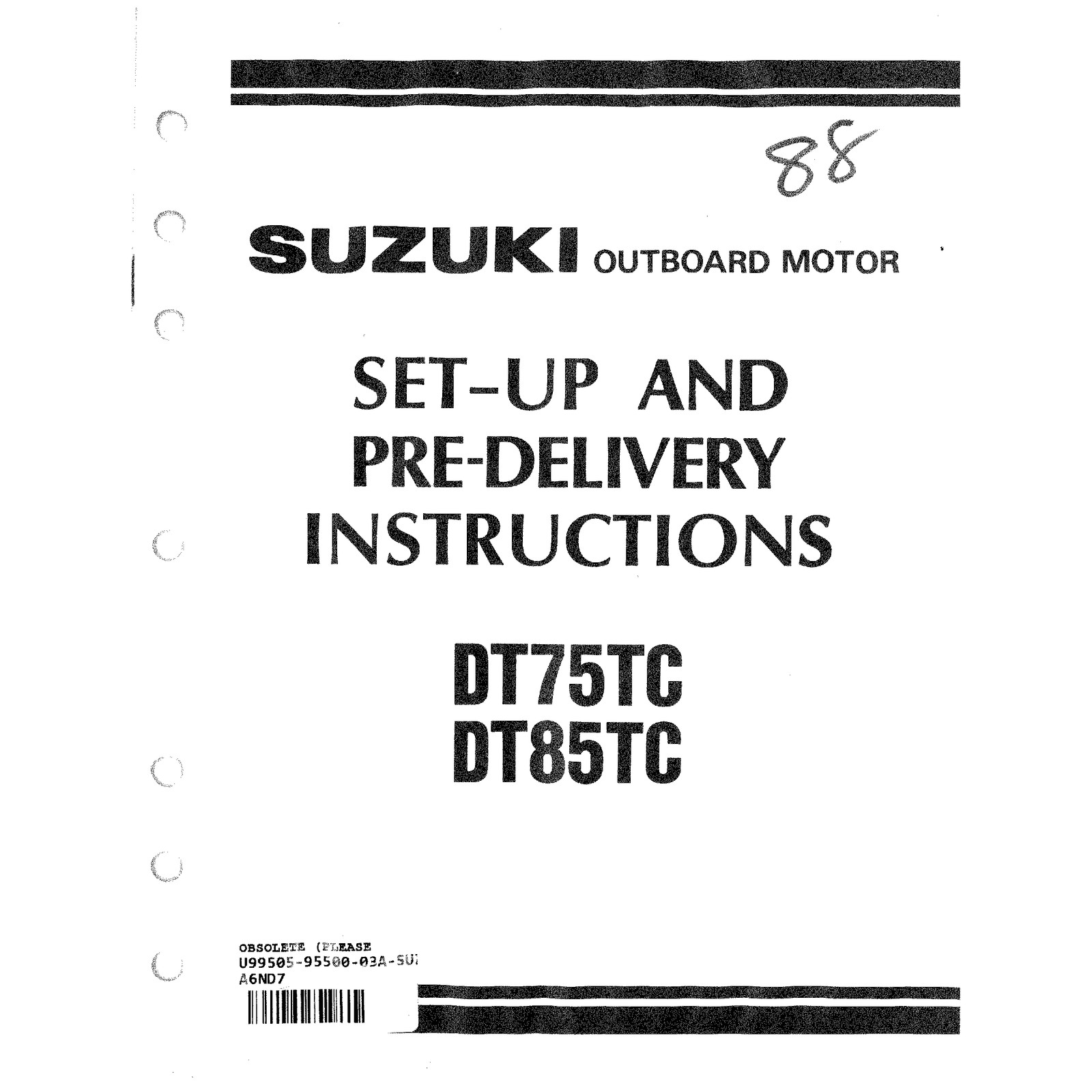 Suzuki Outboard Marine 1988 DT75TC, DT85TC Set-up Manual 99505-95500-03A