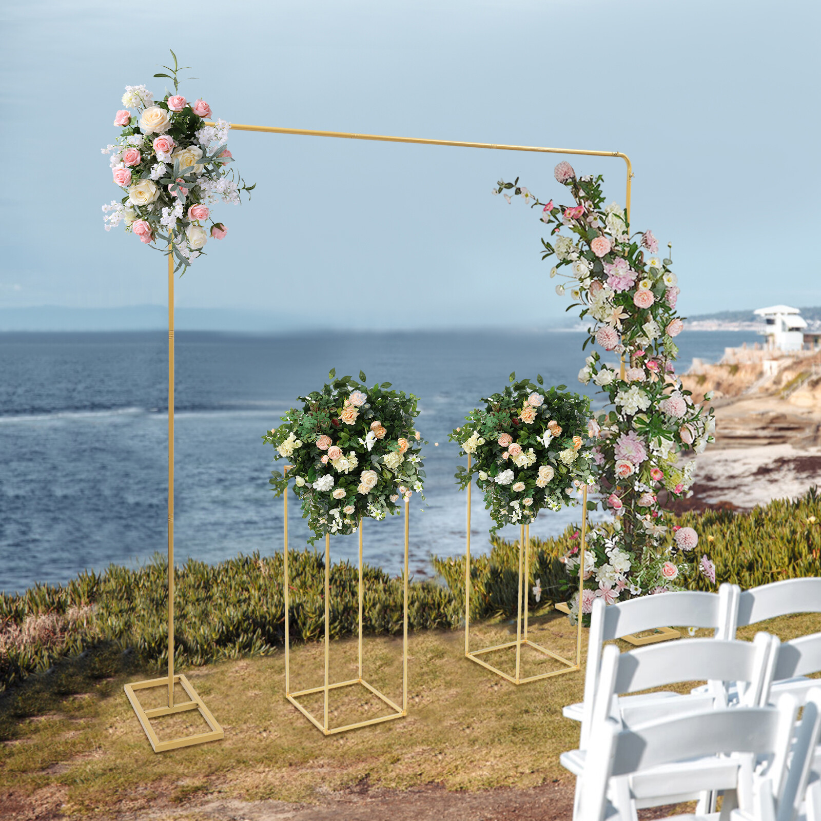 Modern Gold Metal Wedding Backdrop Stand Balloon Stand with Flower Stands