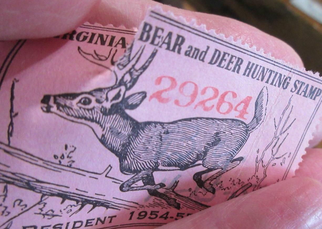 1954 - 55 Virginia Bear & Deer Hunting Stamp # 29264 has small tear (w19)