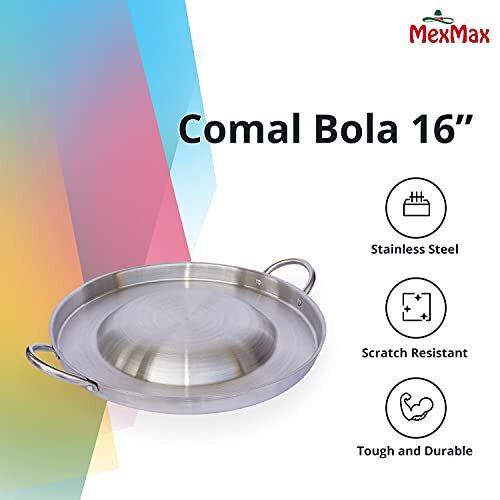 CHAMPS Stainless Steel Convex Comal Bola - Mexican Comal Frying Bowl - Cookin...