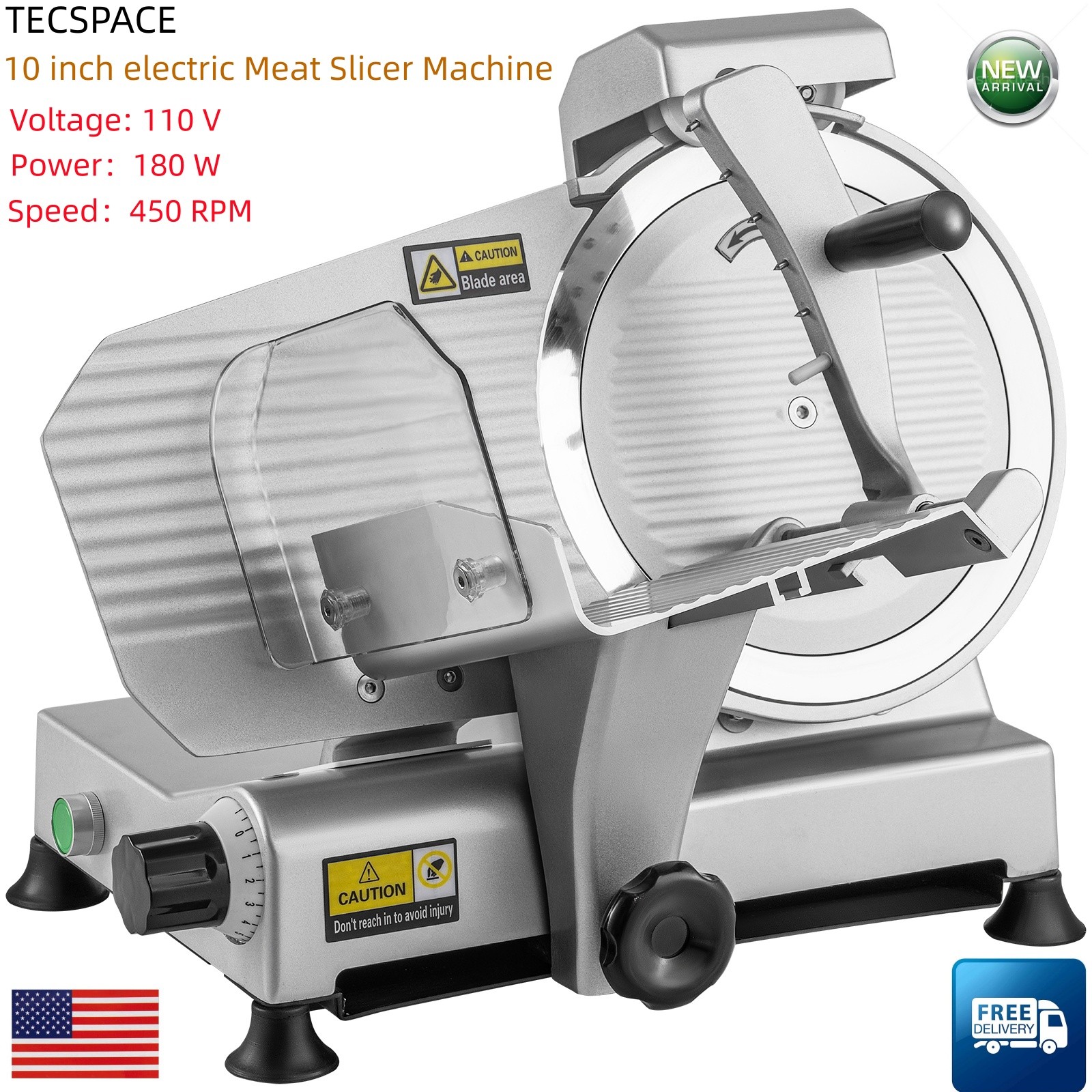 TECSPACE 10 inch Commercial Meat Slicer, 180 W Electric Meat Slicer Machine