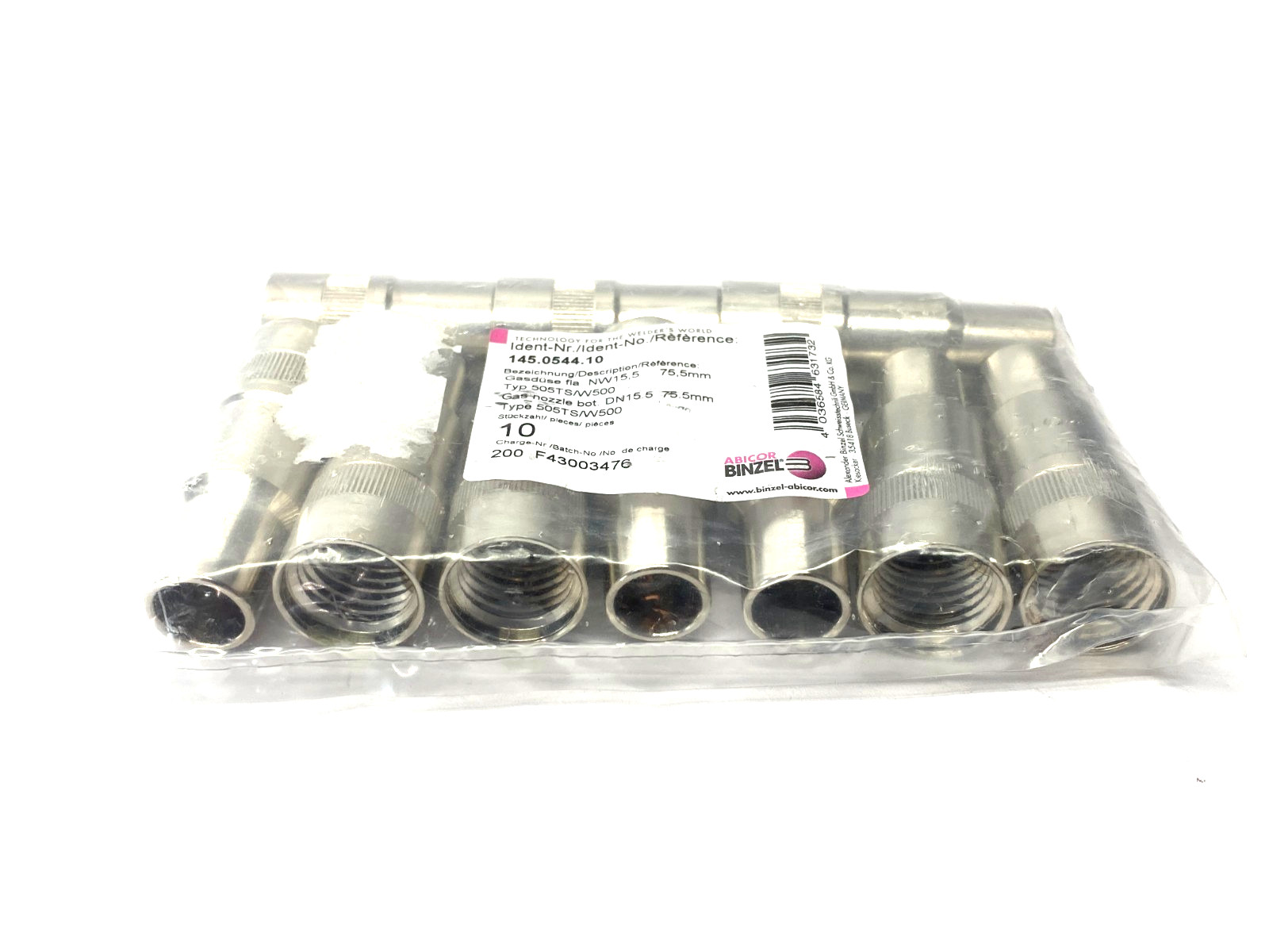 Abicor Binzel 145.0544 Gas Nozzle Robo C-Thread Bfm 15.5 x 75.5 PKG OF 10