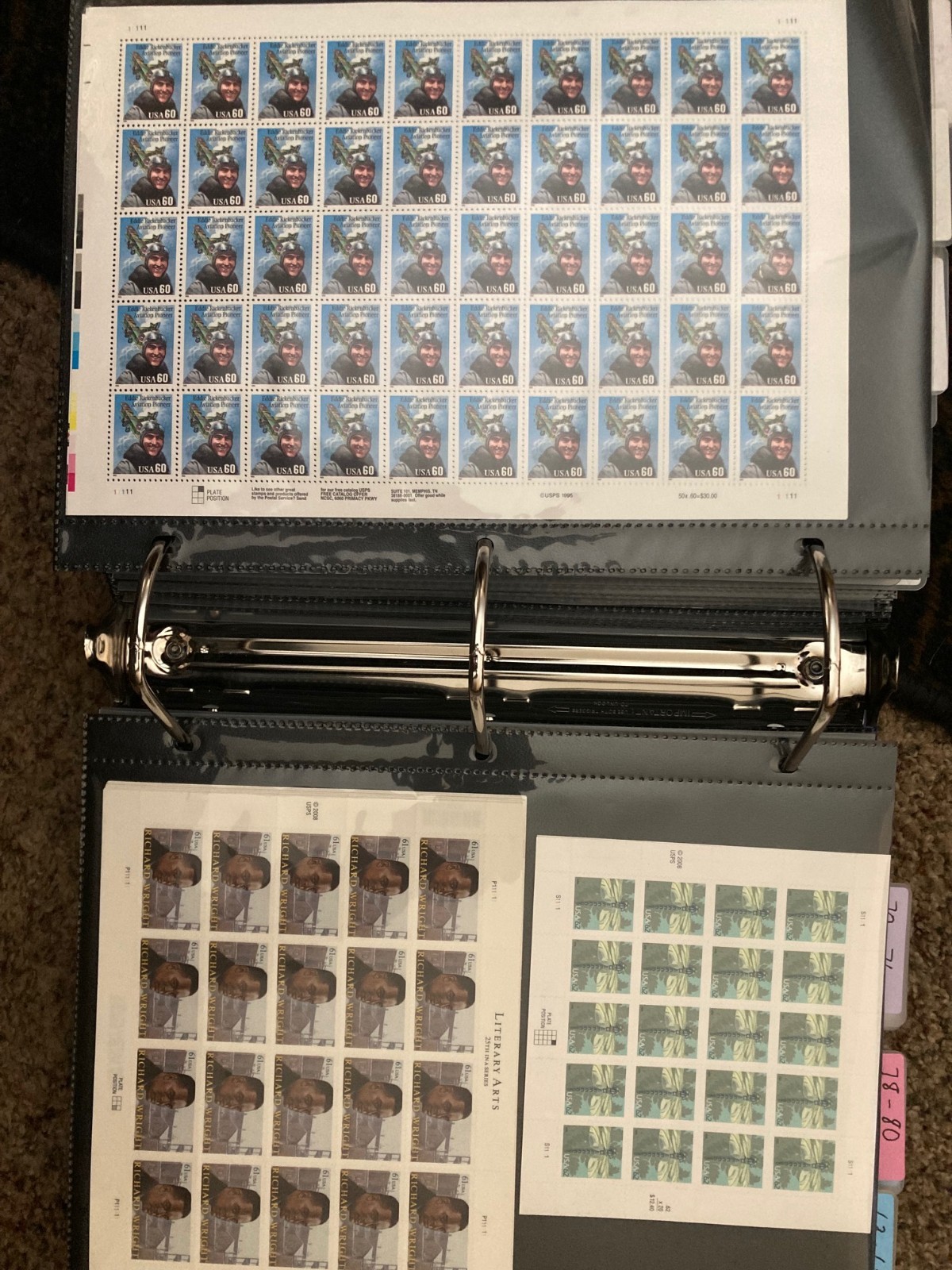 BEAUTIFUL LOT OF STAMP SHEETS IN 2 BINDERS, MOSTLY SHEETS W/ SOME BLOCKS , PAIRS