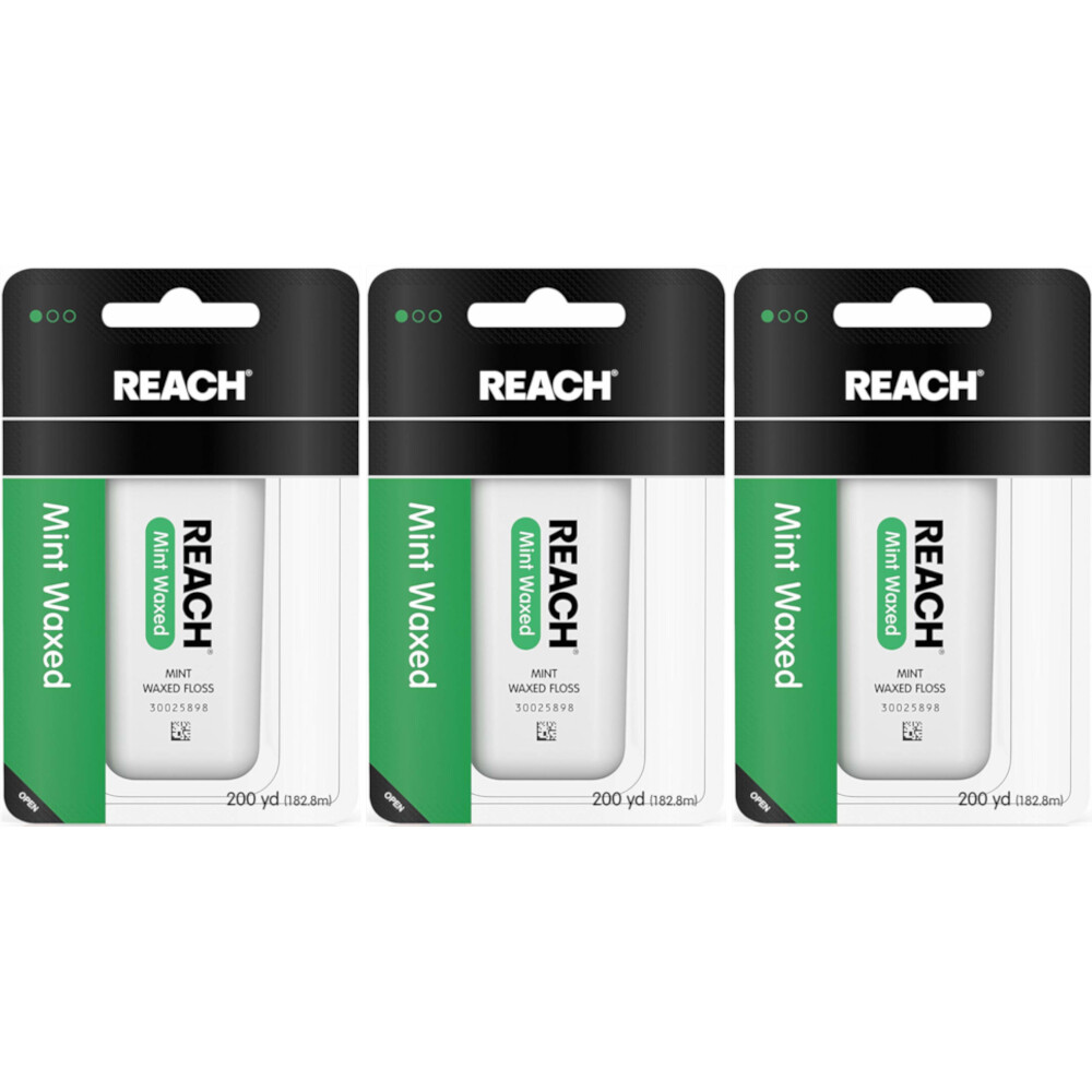 3 Pack Reach Mint Waxed Dental Floss - 200 yard Each