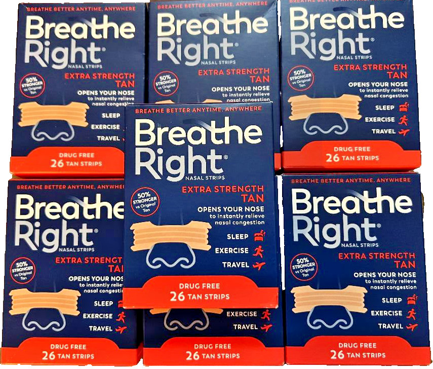 (182) BREATHE RIGHT NASAL STRIPS, EXTRA STRONG TAN ( 7 x 26 Boxes ) EXP 2028