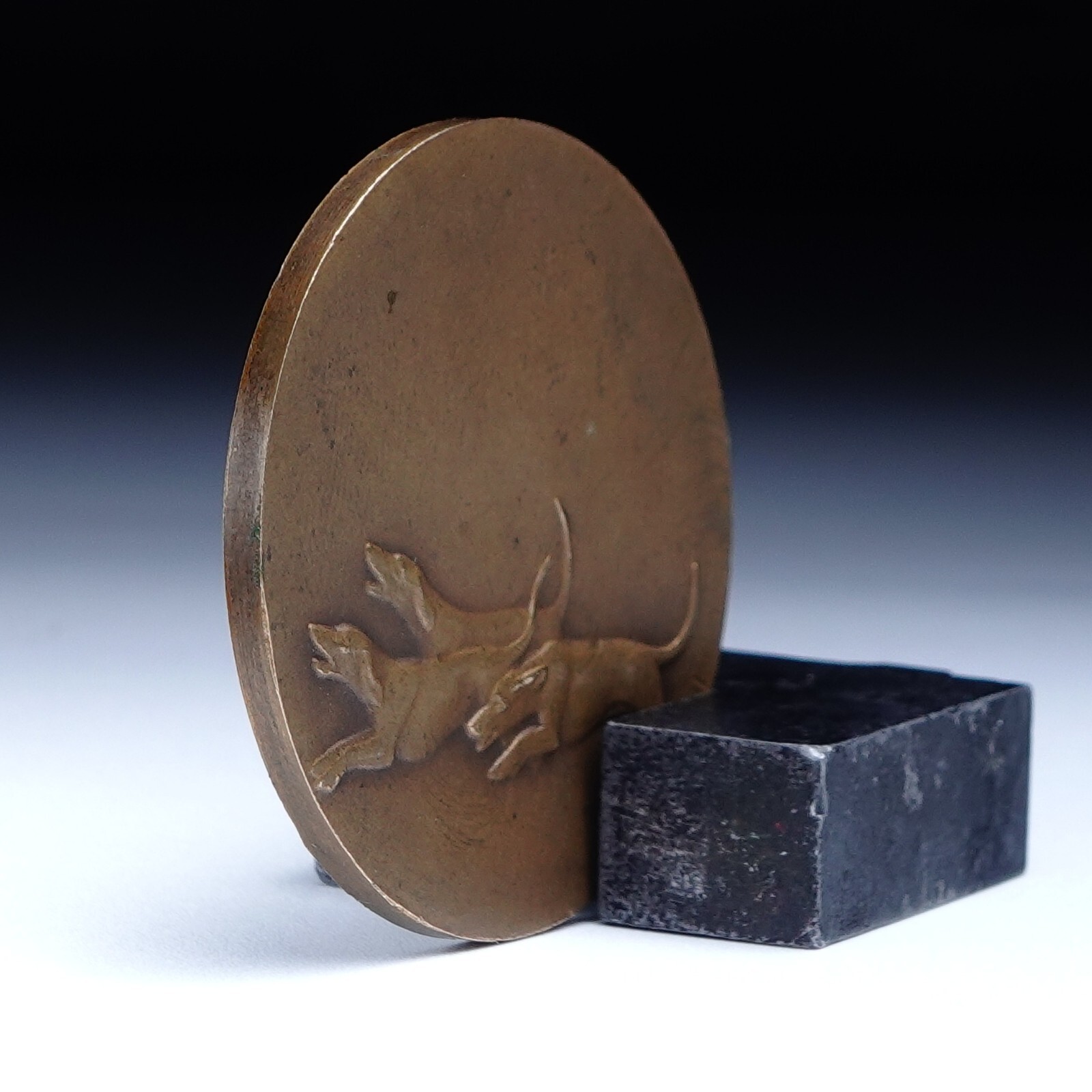 Antique French Bronze Hunting Dog Medal Award