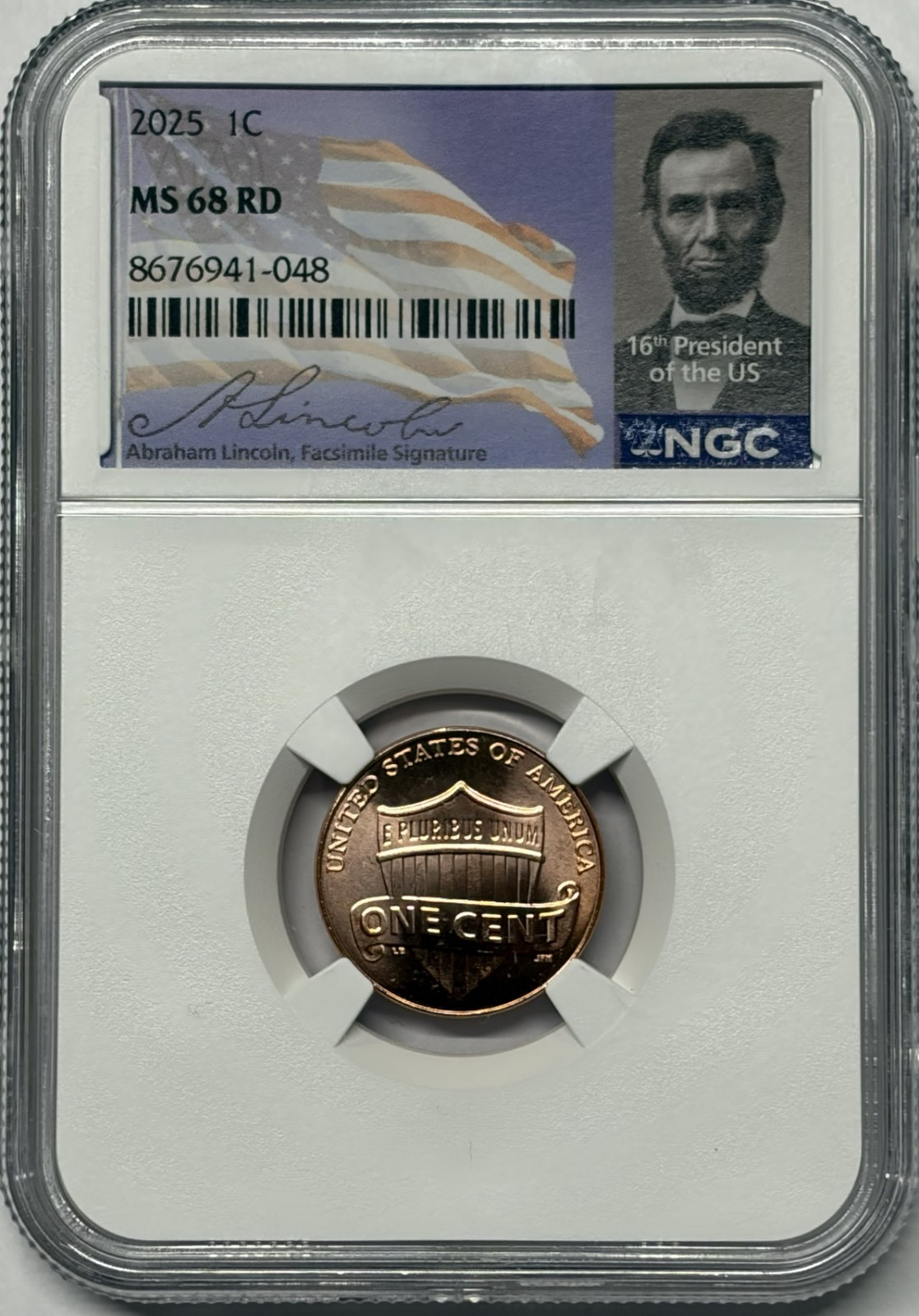 2025 P Lincoln Shield Cent NGC MS68 RD Penny Signature Portrait Label