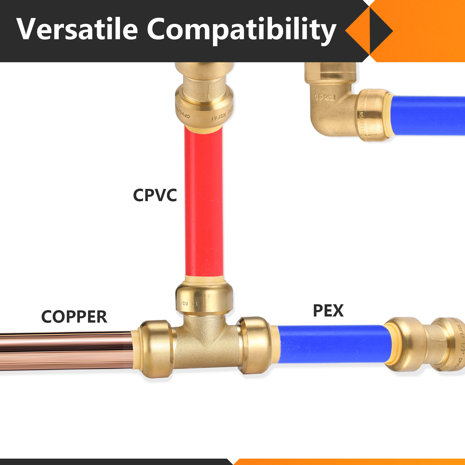 EFIELD (2 to 100 Packs) 3/4"Push Fit ×3/4"Female Adapter Brass Fitting Lead Free