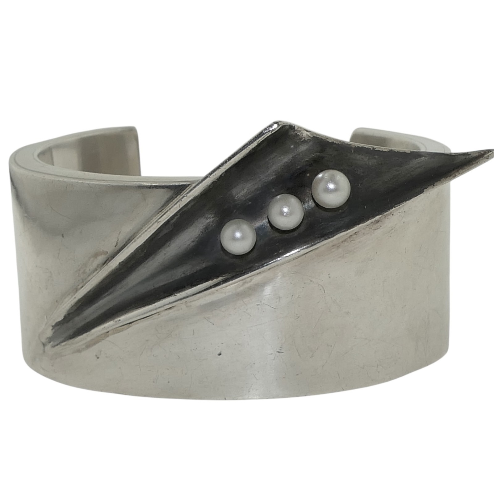 Antonio Pineda Sterling Silver & Pearl Taxco Mexican Cuff Bracelet 111Gr