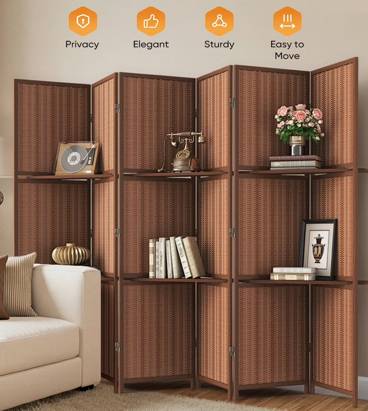 Jostyle 4/6 Panel Room Divider Privacy Screen with Storage Shelves Foldable