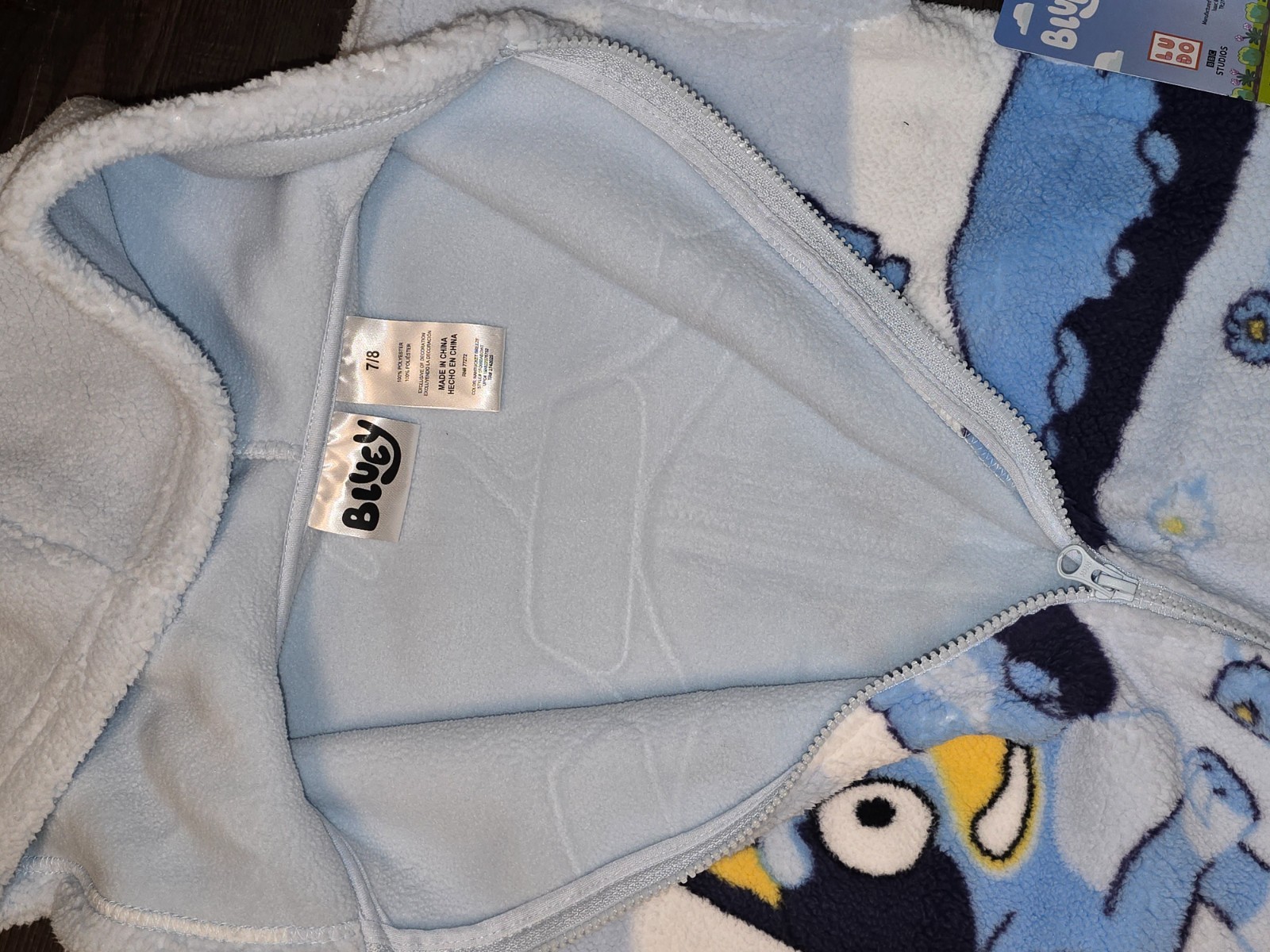 BLUEY Girls Sherpa Fleece Zip Up Jacket Sz 7 8 Cartoon Cozy Warm Winter Playful